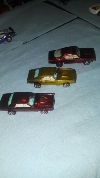 Redline Hotwheels Custom Camaro.  Barracuda.  Cougar.  Restored 3 Set.