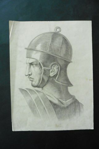 French School Ca.  1810 - Portrait Classical Soldier - Charcoal Drawing