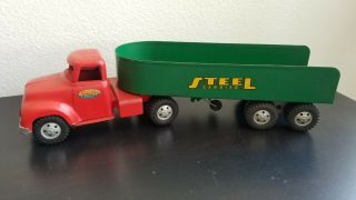 Tonka Toys Red Semi - Tractor W Custom Restore Steel Carrier Trailer J538