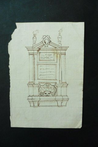 French School 18thc - Architectural Study Altar - Ink Drawing