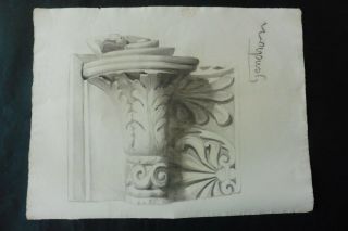 Italian School 1899 - Decorative Architectural Study Sign.  Gendron - Charcoal
