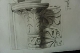 ITALIAN SCHOOL 1899 - DECORATIVE ARCHITECTURAL STUDY SIGN.  GENDRON - CHARCOAL 3