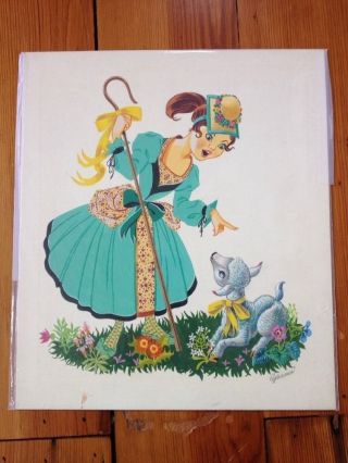 Vintage 1950s Art Mary Had A Little Lamb Childrens Book Illustration