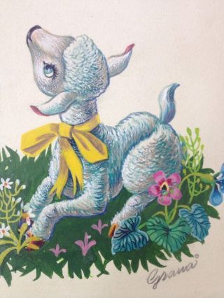 Vintage 1950s Art Mary Had a Little Lamb Childrens Book Illustration 3