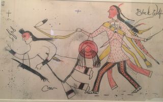 Antique Native American Ledger Art Drawing,  1868,  by Black Wolf. 10