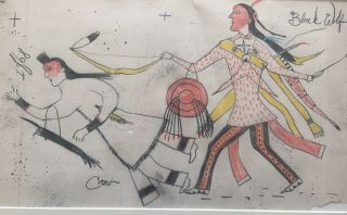 Antique Native American Ledger Art Drawing,  1868,  by Black Wolf. 2