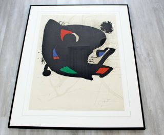 Mid Century Modern Joan Miro Framed Signed Abstract Lithograph 42/150 1970s Red 2