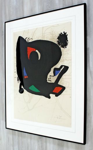 Mid Century Modern Joan Miro Framed Signed Abstract Lithograph 42/150 1970s Red 3