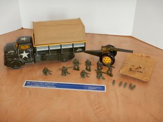 Marx Pressed Steel Us Army Transport Truck & Field Cannon,  Shells,  60mm Soldiers