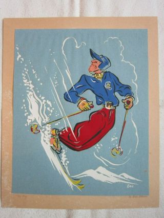 1940s Eric Johnson The Pro Ski Caricature Art Screen Print Lake Tahoe Donner