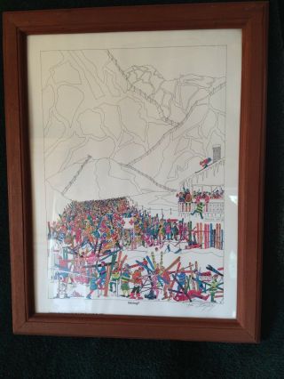 Vintage Framed And Matted 1964 B.  Johnson Print Titled " Sking "