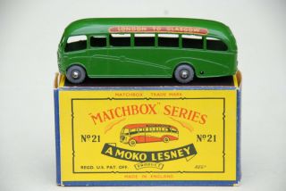 Lesney Matchbox 21b Long Distance Coach - Rare Dark Green -
