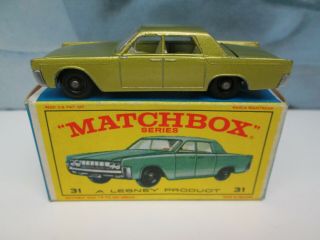 Matchbox/ Lesney 31c Lincoln Continental Lime - Green Black Plastic Wheels Boxed