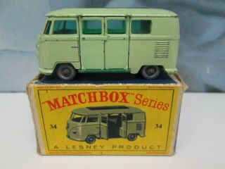 Matchbox/ Lesney 34b Volkswagen Caravette Green/ Silver Plastic Wheels Boxed