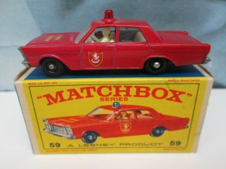 Matchbox/ Lesney 59c Ford Galaxie Fire Chief Red/ Red Dome Light Bpw Boxed