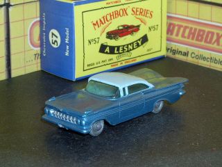Matchbox Lesney Chevrolet Impala 57b4 Rare Mid Blue Base Spw Sc8 Vnm Crafted Box
