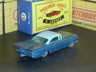 Matchbox Lesney Chevrolet Impala 57b4 RARE mid blue base SPW SC8 VNM crafted box 2
