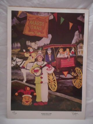 Vintage George Rodrigue Mardi Gras 1986 Print Maison Blanche Signed & Numbered
