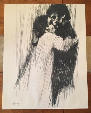 Vintage Aldo Luongo,  Charcoal Lithograph " Young Lover " 1969