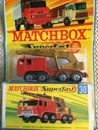 Matchbox Superfast No 30 Eight Wheel Crane In Package With Truck And Box.