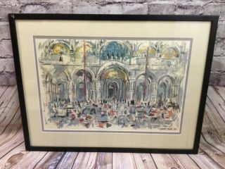 Vintage Framed And Matted Lamar Dodd ‘56 Lithograph St.  Mark’s Cathedral Signed