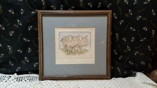 1980 Susan Hunt - Wulkowicz " Baby Pigs " Numbered Etching Framed