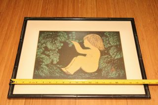 Kaoru Kawano - Child in Fruit Garden - Framed Vintage Woodblock Print 4