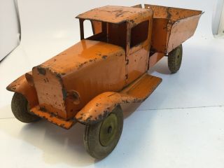 Vintage 1930s Wyandotte Metal Toy Dump Truck Orange 15” Long Or 1:18