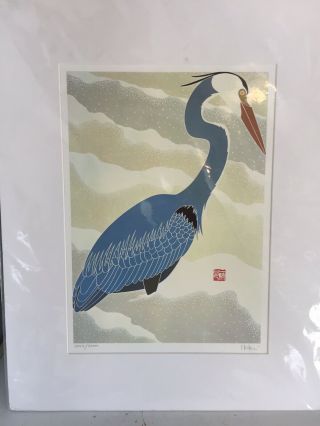 Ikki Matsumoto Gray Heron Limited Edition Artist Signed Lithograph Japanese Art