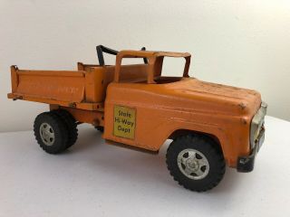 1950 ' s Tonka Orange Pressed Steel State Hi - Way Dept Hydraulic Side Dump Truck 2
