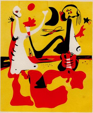 Surreal Joan Miro Pochoir,  Rich Painterly Feel,  Spain,  1949