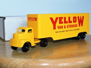 Vintage Early Ralstoy Ford Tractor Trailer Truck Toy Yellow Van & Storage Rare