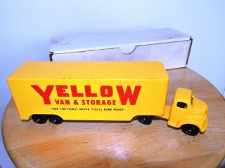 Vintage Early Ralstoy Ford Tractor Trailer Truck Toy Yellow Van & Storage RARE 3