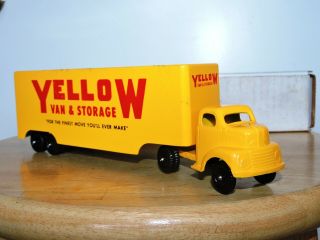 Vintage Early Ralstoy Ford Tractor Trailer Truck Toy Yellow Van & Storage RARE 4