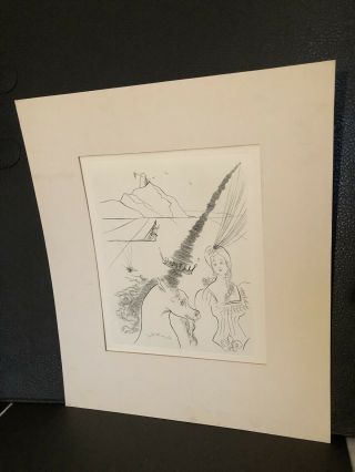 Salvador Dali Lady And The Unicorn Black And White Etching 1971 Fantasy