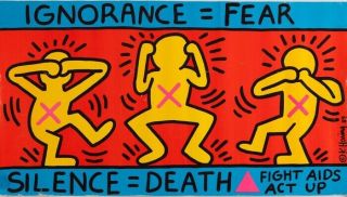 Keith Haring Act Up Poster 1989 Lithograph Silence = Death - Fight Aids