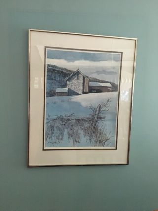 Eric Sloane Winter Sun Framed Paper Print Signed Barn Landscape