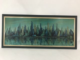 Maio 1950’s 60s York City Harbor Huge Painting Picture 5 Feet Mcm