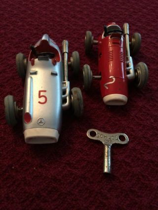 VINTAGE 1960 ' s SCHUCO Micro racers SET of TWO 1040 1043 Mercedes with 1 KEY. 2