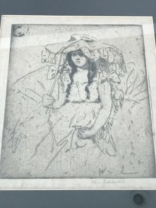 Anne Goldthwaite drypoint etching,  Victoria in a Lace Hat,  1917. 2