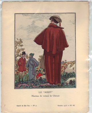 1913 Gazette Du Bon Ton Pochoir Art Deco Le " Meet " By Brissaud Fashion Print,  Ad