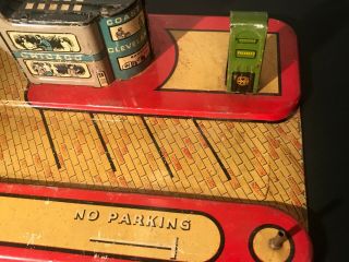 1930 ' s Marx Toys Tin Toy Bus Terminal Station with 2 Pressed Steel Marx 4 