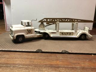 Vintage 1960s Buddy L Pressed Steel Gmc Fire Truck White And Gold Rare