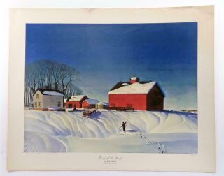 Dale Nichols End Of The Hunt Winter Landscape Barns Met Lithograph Z56