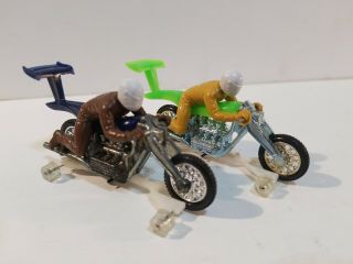 TWO VINTAGE HOT WHEELS MATTEL RRRUMBLERS MOTORCYCLE HIGH TAILER (with Packaging) 3