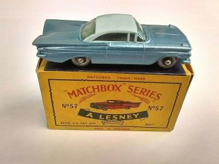 Rare Matchbox Lesney Chevrolet Impala 57 Blue Base Spw Vnm In C Box