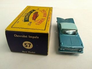 RARE Matchbox Lesney Chevrolet Impala 57 blue base SPW VNM in C box 3