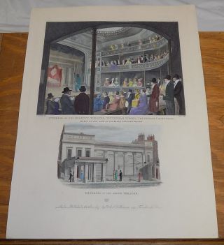 1817 Antique Color Print///interior Of The Regency Theater,  Tottenham,  England