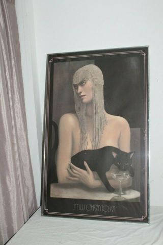 Framed Jmw Chrzanoska Art Deco Woman With Black Cat