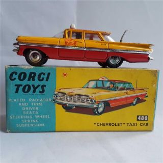 Vintage Corgi 480 Chevrolet Impala Cab Yellow/red In N/m And Vgc Box